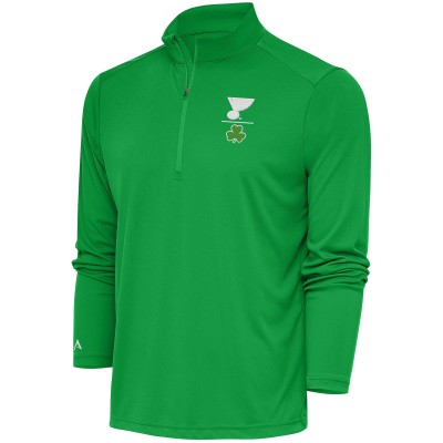 St. Louis Blues Antigua Kelly Green Shamrock Tribute Quarter-Zip Pullover Top