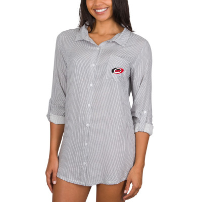 Женская Carolina Hurricanes Concepts Sport Gray/White Melody Woven Button-Up Long Sleeve Nightshirt