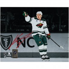 Kirill Kaprizov Minnesota Wild Autographed Fanatics Authentic 8 x 10 White Jersey Celebrating Spotlight Photograph