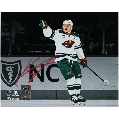 Kirill Kaprizov Minnesota Wild Autographed Fanatics Authentic 8 x 10 White Jersey Celebrating Spotlight Photograph