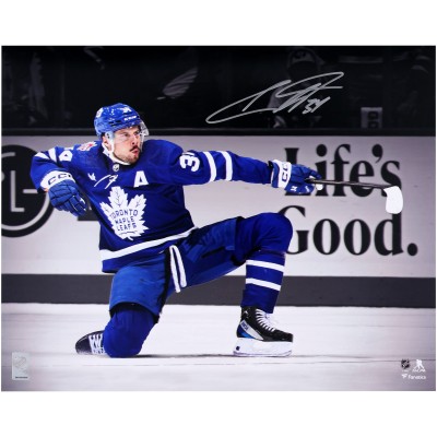 Auston Matthews Toronto Maple Leafs Autographed Fanatics Authentic 16 x 20 One Knee Celebrating Spotlight Photograph