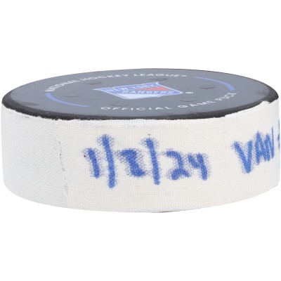 Elias Pettersson Vancouver Canucks Fanatics Authentic Game-Used Goal Puck vs. New York Rangers on January 8, 2024 - Second of Two Goals Scored