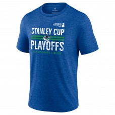Vancouver Canucks 2024 Stanley Cup Playoffs Crossbar Tri-Blend T-Shirt - Heather Blue