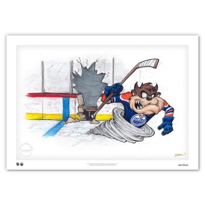 Edmonton Oilers Tasmanian Devil 14 x 20 Looney Tunes Fine Art Print - Limited Edition
