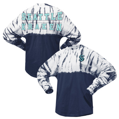 Unisex Seattle Kraken Spirit Jersey Deep Sea Blue Crystal Half Dye Long Sleeve T-Shirt