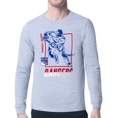 New York Rangers Starter Heather Gray Player Grid Long Sleeve T-Shirt