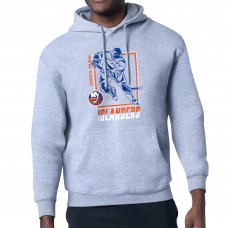 New York Islanders Starter Heather Gray Player Grid Fleece Pullover Hoodie
