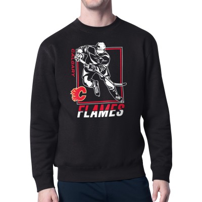 Calgary Flames Starter Black Player Grid Fleece Pullover Sweatshirt