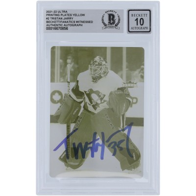 Tristan Jarry Pittsburgh Penguins Autographed 2021-22 Upper Deck Ultra Yellow Printing Plate #2 #1/1 Beckett Fanatics Witnessed Authenticated 10 Card
