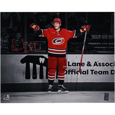 Andrei Svechnikov Carolina Hurricanes Autographed Fanatics Authentic 16 x 20 Red Jersey Celebrating Spotlight Photograph