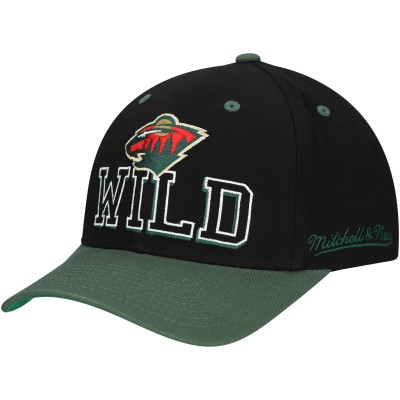Бейсболка Minnesota Wild Mitchell & Ness Black/Green Backside Script 2-Tone Pro Crown