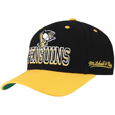 Бейсболка Pittsburgh Penguins Mitchell & Ness Black/Gold Backside Script Two-Tone Pro Crown