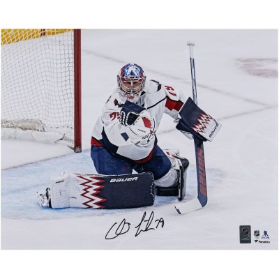 Charlie Lindgren Washington Capitals Autographed Fanatics Authentic 16 x 20 White Jersey Making Save Photograph