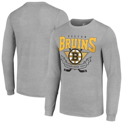 Boston Bruins Starter Heather Gray 80s Inspired Team Logo Long Sleeve T-Shirt
