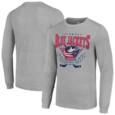 Футболка с длинным рукавом Columbus Blue Jackets Starter 80s Inspired Team Logo - Heather Gray