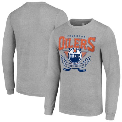 Футболка с длинным рукавом Edmonton Oilers Starter Heather Gray 80s Inspired Team Logo
