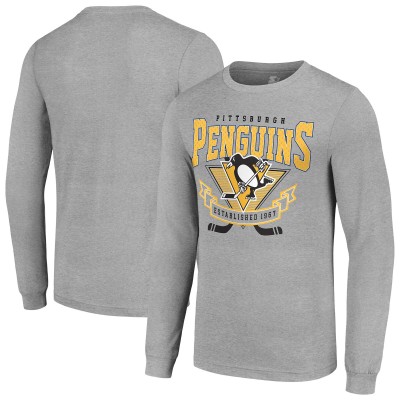 Футболка с длинным рукавом Pittsburgh Penguins Starter Heather Gray 80s Inspired Team Logo