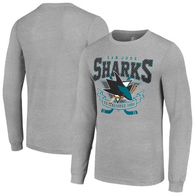 Футболка с длинным рукавом San Jose Sharks Starter Heather Gray 80s Inspired Team Logo