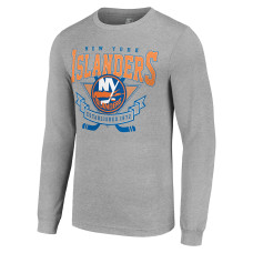 New York Islanders Starter Heather Gray 80s Inspired Team Logo Long Sleeve T-Shirt