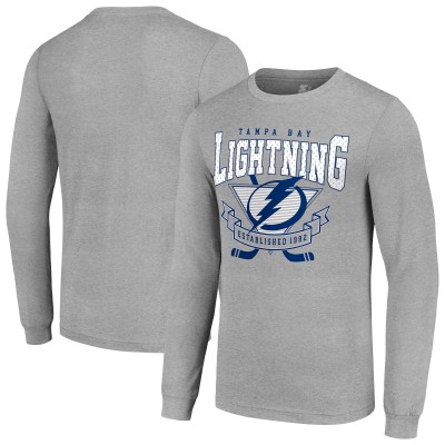 Футболка Tampa Bay Lightning Starter Heather Gray 80s Inspired Team Logo Long Sleeve