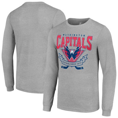 Футболка с длинным рукавом Washington Capitals Starter 80s Inspired Team Logo - Heather Gray