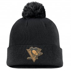 Шапка с помпоном Pittsburgh Penguins Fanatics Black Military Appreciation Cuffed Knit