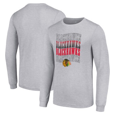 Футболка с длинным рукавом Chicago Blackhawks Starter Four Team Name Logo Graphic - Heather Gray