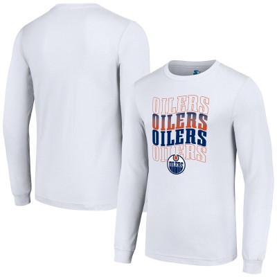 Футболка Edmonton Oilers Starter White Four Team Name Logo Long Sleeve Graphic