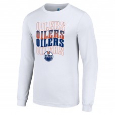Футболка Edmonton Oilers Starter White Four Team Name Logo Long Sleeve Graphic