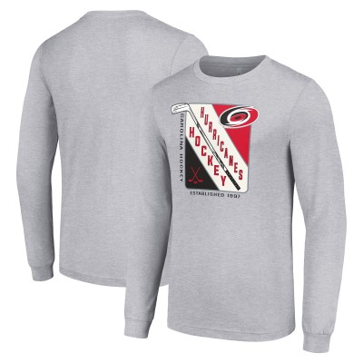 Футболка с длинным рукавом Carolina Hurricanes Starter Heather Gray Shield Graphic 