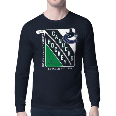 Vancouver Canucks Starter Navy Shield Long Sleeve Graphic T-Shirt