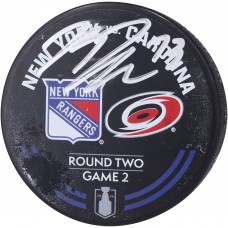 Matt Rempe New York Rangers Autographed Fanatics Authentic Practice-Used Warm-Up Puck from Game 2 of the Second Round During the 2024 Stanley Cup Playoffs vs. Carolina Hurricanes Matt Rempe New York Rangers Autographed Fanatics Authentic Practice-Used Warm-Up Puck from Game 2 of the Second Round During the 2024 Stanley Cup Playoffs vs. Carolina Hurricanes