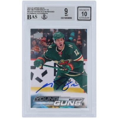 Matthew Boldy Minnesota Wild Autographed 2022-23 Upper Deck Series 1 Young Guns #201 Beckett Fanatics Witnessed Authenticated 9/10 Rookie Card