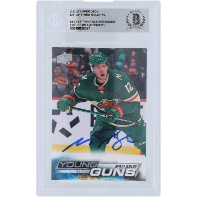 Matthew Boldy Minnesota Wild Autographed 2022-23 Upper Deck Series 1 Young Guns #201 Beckett Fanatics Witnessed Authenticated Rookie Card
