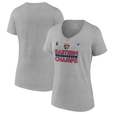 Футболка Florida Panthers Fanatics Womens 2024 Eastern Conference Champions Locker Room V-Neck - Heather Gray
