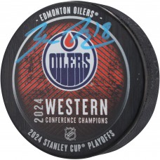 Шайба Edmonton Oilers Zach Hyman Fanatics Authentic 2024 Western Conference Champions Autographed