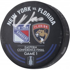 Adam Fox New York Rangers Autographed Fanatics Authentic Practice-Used Warm-Up Puck from Game 1 of the Eastern Conference Finals During the 2024 Stanley Cup Playoffs vs. Florida Panthers Adam Fox New York Rangers Autographed Fanatics Authentic Practice-Used Warm-Up Puck from Game 1 of the Eastern Conference Finals During the 2024 Stanley Cup Playoffs vs. Florida Panthers