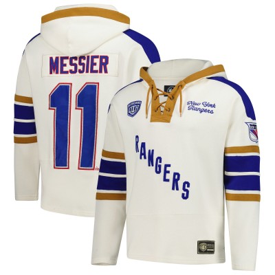 Толстовка New York Rangers Mark Messier 47 Cream Blue Line Heritage Name & Number Lace-Up