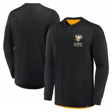 Футболка с длинным рукавом Pittsburgh Penguins Fanatics Black Adrenaline Push Henley