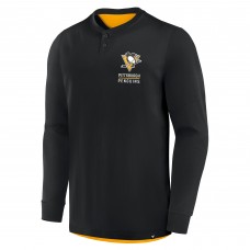 Футболка с длинным рукавом Pittsburgh Penguins Fanatics Black Adrenaline Push Henley