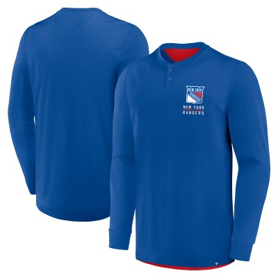 New York Rangers Fanatics Blue Adrenaline Push Long Sleeve Henley Shirt