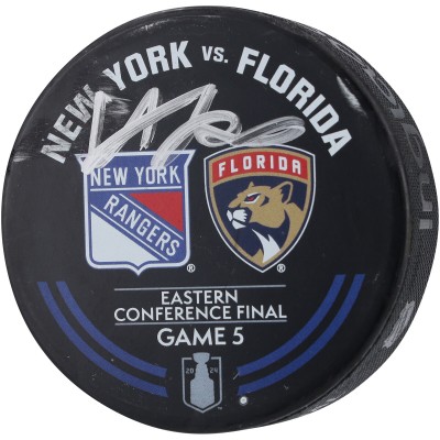 Adam Fox New York Rangers Autographed Fanatics Authentic Practice-Used Warm-Up Puck from Game 5 of the Eastern Conference Finals During the 2024 Stanley Cup Playoffs vs. Florida Panthers