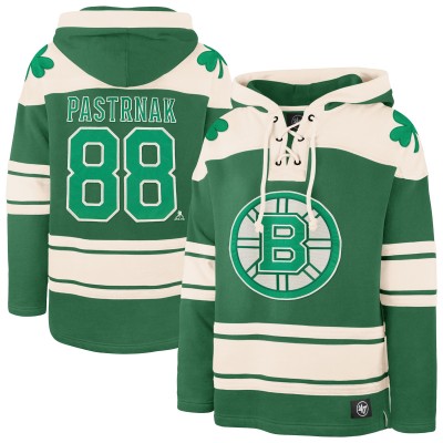 Толстовка Boston Bruins David Pastrnak 47 Kelly Green St. Patricks Day Player Name & Number Lacer