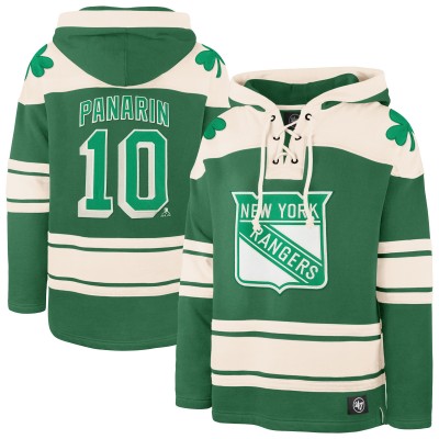 Толстовка New York Rangers Artemi Panarin 47 Kelly Green St. Patricks Day Player Name & Number Lacer