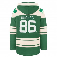 Толстовка New Jersey Devils Jack Hughes 47 Kelly Green St. Patricks Day Player Name & Number Lacer