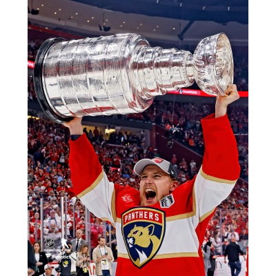 Gustav Forsling Florida Panthers Unsigned Fanatics Authentic 2024 Stanley Cup Champions Raising Cup Photograph