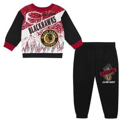 Пижама Toddler Chicago Blackhawks Mitchell & Ness Two-Piece Oversized Block Buster Fleece