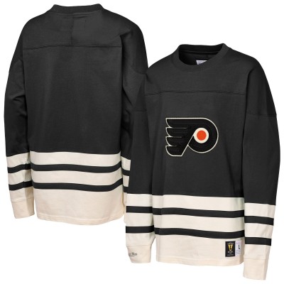 Подростковая Philadelphia Flyers Mitchell & Ness Black Chainstitch Heavyweight Long Sleeve Top
