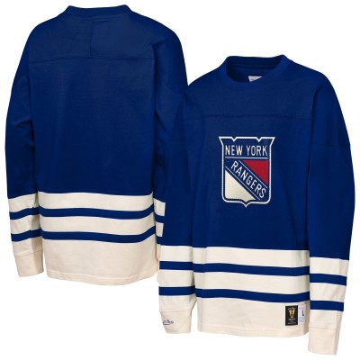 Подростковая New York Rangers Mitchell & Ness Blue Chainstitch Heavyweight Long Sleeve Top