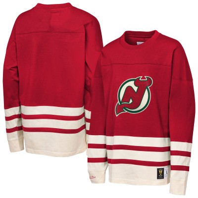 Подростковая New Jersey Devils Mitchell & Ness Red Chainstitch Heavyweight Long Sleeve Top